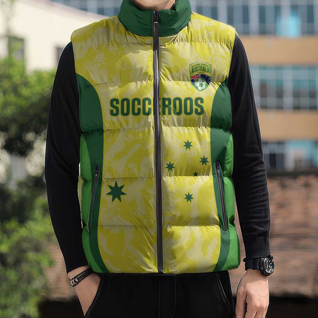 Australia Football Custom Sleeveless Puffer Jacket Go Socceroos Grunge Sporty Style - Aussie Hoodie