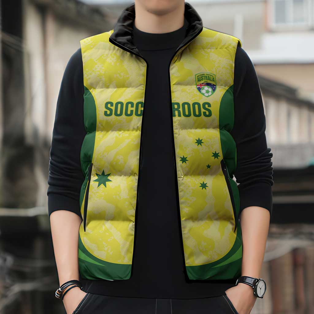 Australia Football Custom Sleeveless Puffer Jacket Go Socceroos Grunge Sporty Style - Aussie Hoodie