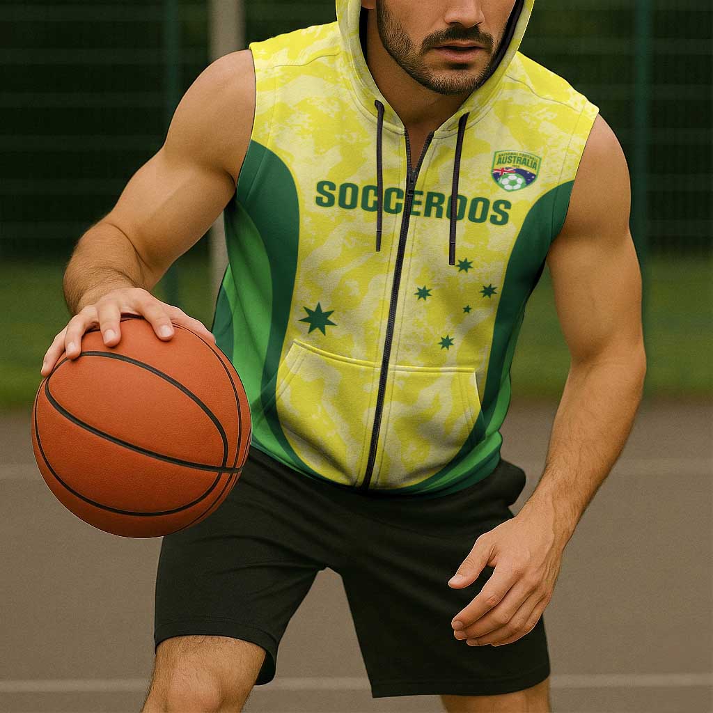 Australia Football Custom Sleeveless Zip Hoodie Go Socceroos Grunge Sporty Style LT14