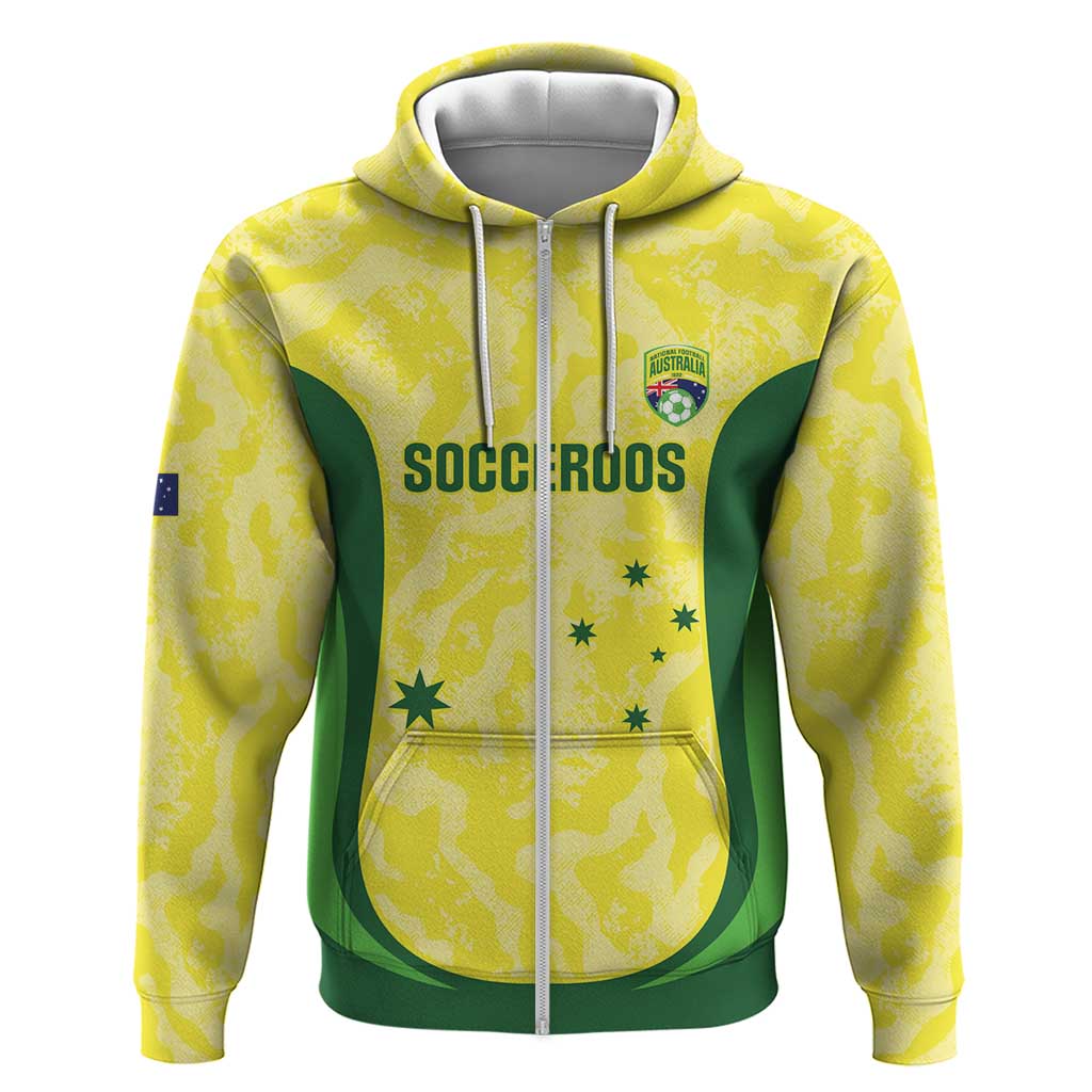 Australia Football Custom Zip Hoodie Go Socceroos Grunge Sporty Style - Aussie Hoodie