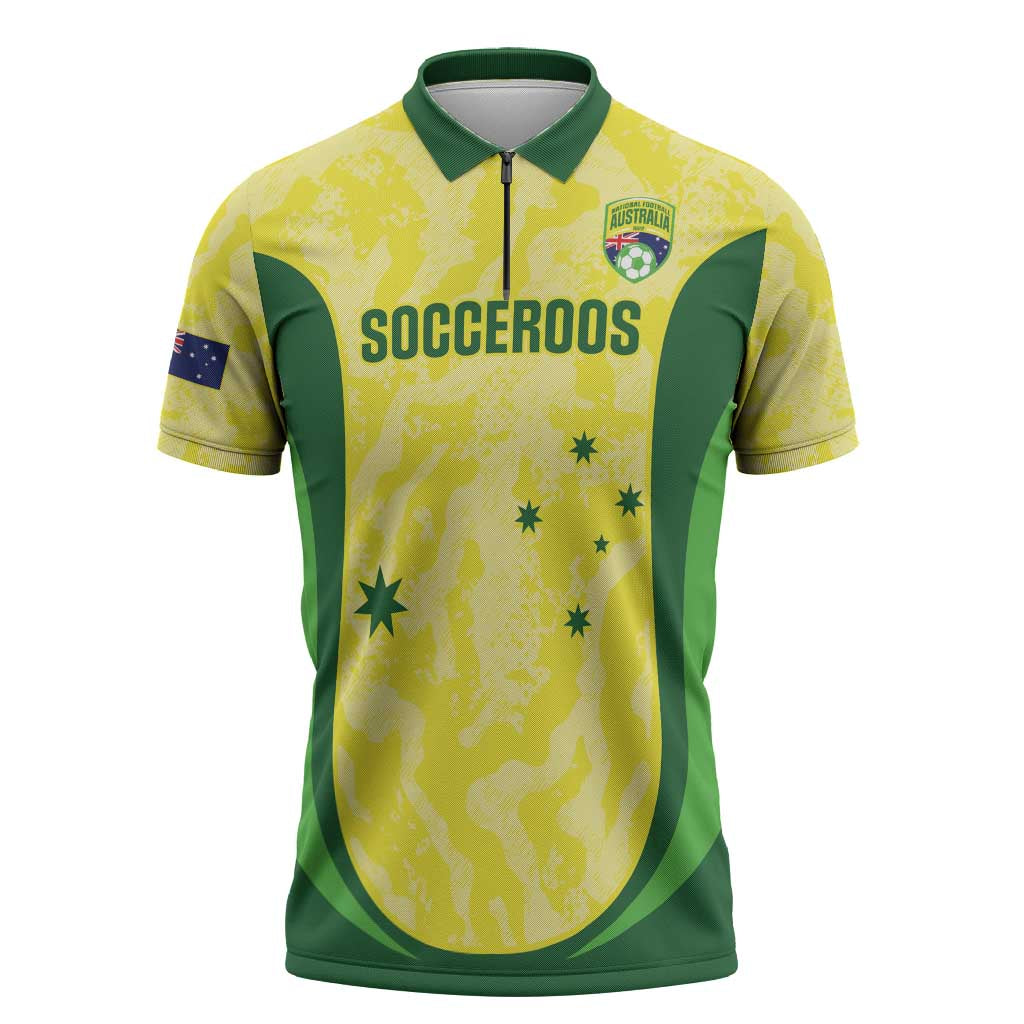 Australia Football Custom Zipper Polo Shirt Go Socceroos Grunge Sporty Style - Aussie Hoodie