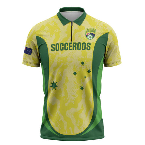 Australia Football Custom Zipper Polo Shirt Go Socceroos Grunge Sporty Style - Aussie Hoodie