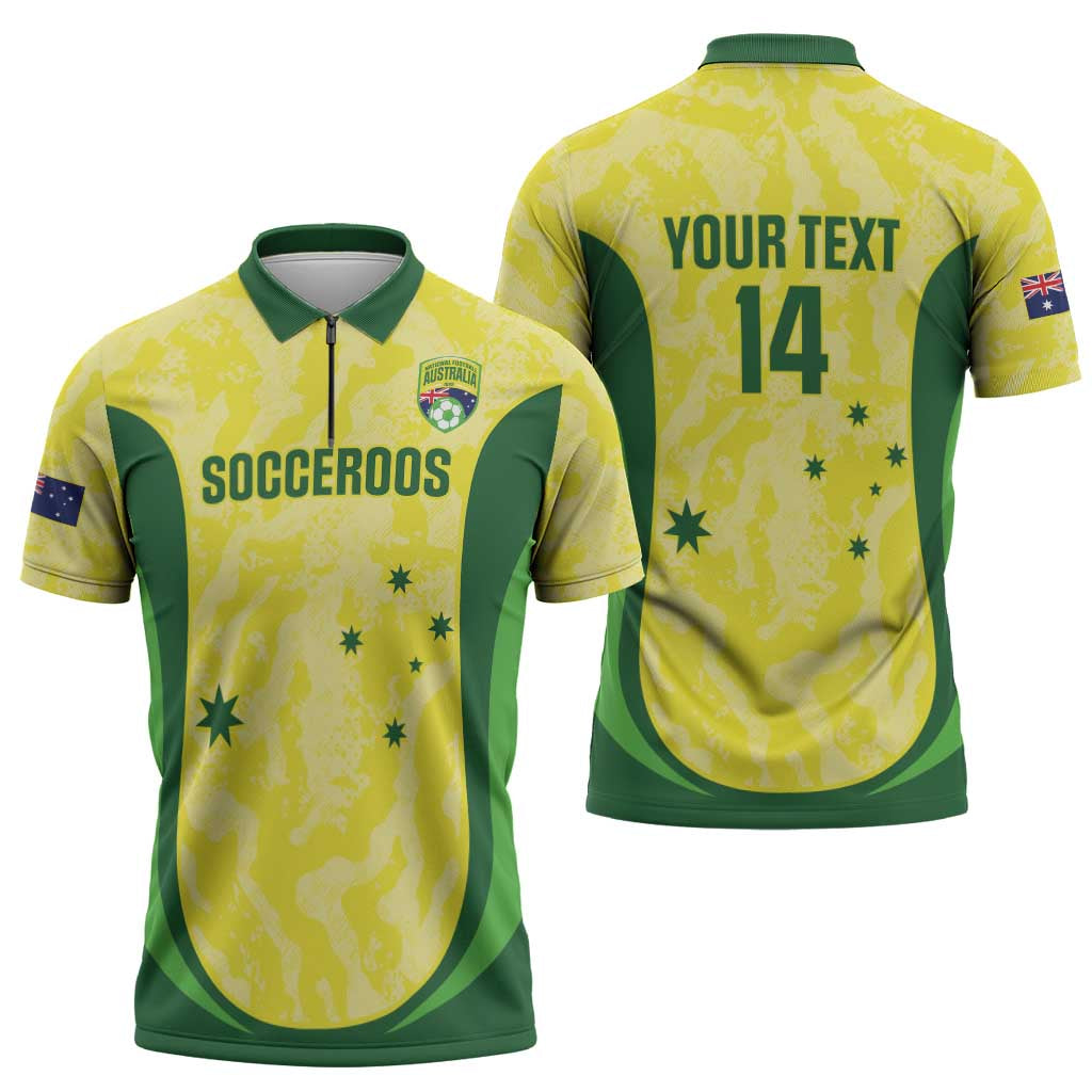 Australia Football Custom Zipper Polo Shirt Go Socceroos Grunge Sporty Style - Aussie Hoodie