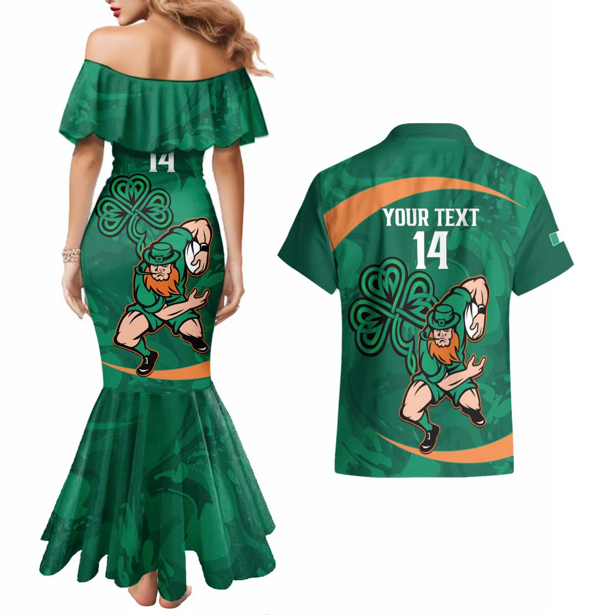 Custom Ireland Rugby Sevens Couples Matching Mermaid Dress and Hawaiian Shirt Go Champions Irish Shamrock