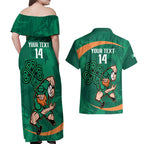 Custom Ireland Rugby Sevens Couples Matching Off Shoulder Maxi Dress and Hawaiian Shirt Go Champions Irish Shamrock