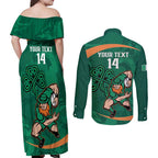 Custom Ireland Rugby Sevens Couples Matching Off Shoulder Maxi Dress and Long Sleeve Button Shirt Go Champions Irish Shamrock