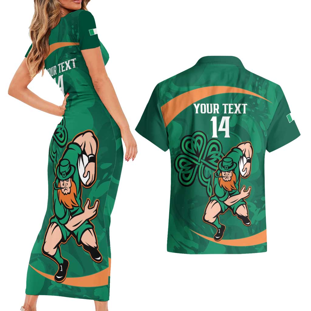 Custom Ireland Rugby Sevens Couples Matching Short Sleeve Bodycon Dress and Hawaiian Shirt Go Champions Irish Shamrock