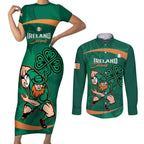 Custom Ireland Rugby Sevens Couples Matching Short Sleeve Bodycon Dress and Long Sleeve Button Shirt Go Champions Irish Shamrock