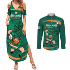 Custom Ireland Rugby Sevens Couples Matching Summer Maxi Dress and Long Sleeve Button Shirt Go Champions Irish Shamrock