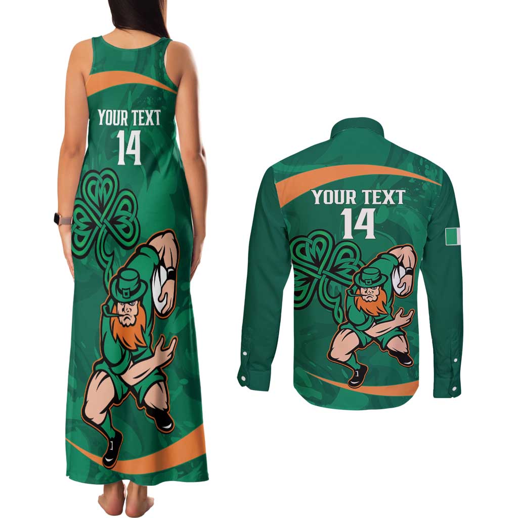 Custom Ireland Rugby Sevens Couples Matching Tank Maxi Dress and Long Sleeve Button Shirt Go Champions Irish Shamrock