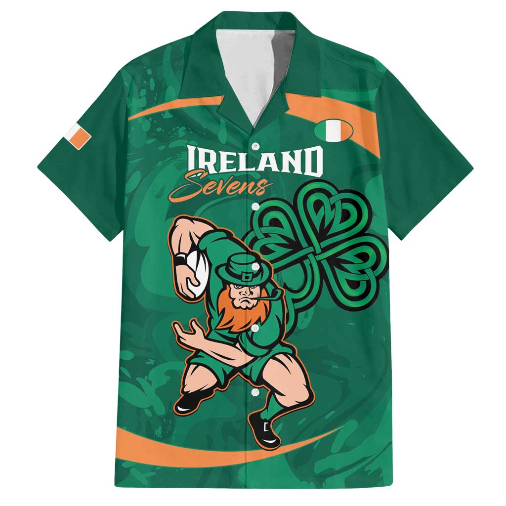 Custom Ireland Rugby Sevens Family Matching Off Shoulder Short Dress and Hawaiian Shirt Go Champions Irish Shamrock
