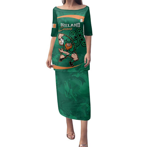 Custom Ireland Rugby Sevens Family Matching Puletasi and Hawaiian Shirt Go Champions Irish Shamrock