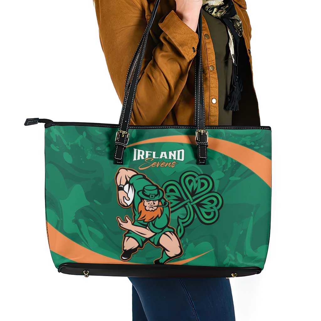 Ireland Rugby Sevens Leather Tote Bag Go Champions Irish Shamrock