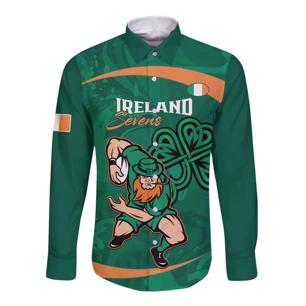 Custom Ireland Rugby Sevens Long Sleeve Button Shirt Go Champions Irish Shamrock