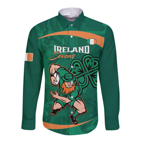 Custom Ireland Rugby Sevens Long Sleeve Button Shirt Go Champions Irish Shamrock