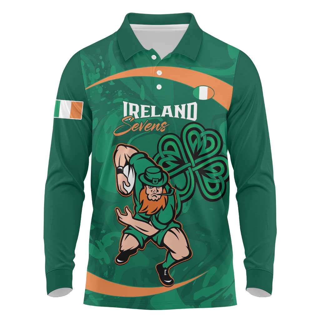 Custom Ireland Rugby Sevens Long Sleeve Polo Shirt Go Champions Irish Shamrock