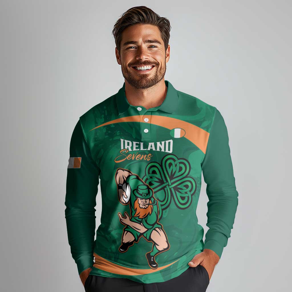Custom Ireland Rugby Sevens Long Sleeve Polo Shirt Go Champions Irish Shamrock