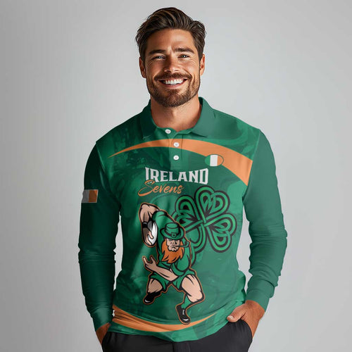 Custom Ireland Rugby Sevens Long Sleeve Polo Shirt Go Champions Irish Shamrock
