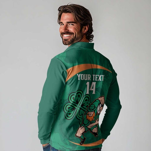 Custom Ireland Rugby Sevens Long Sleeve Polo Shirt Go Champions Irish Shamrock