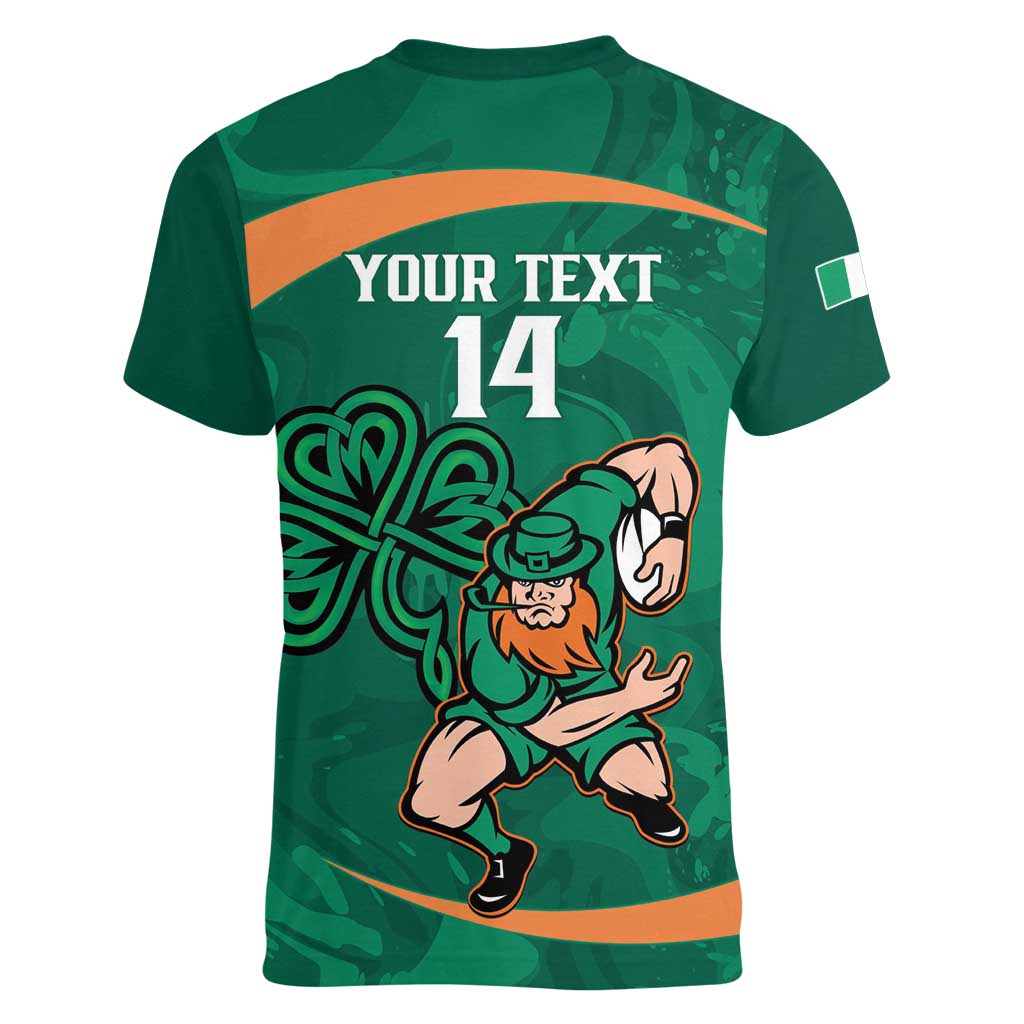 Custom Ireland Rugby Sevens Women V-Neck T-Shirt Go Champions Irish Shamrock