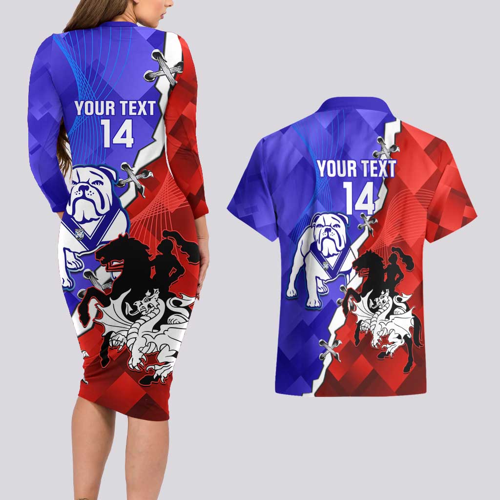 Custom Bulldogs And Dragons Rugby 2025 Couples Matching Long Sleeve Bodycon Dress and Hawaiian Shirt Dynamic Style