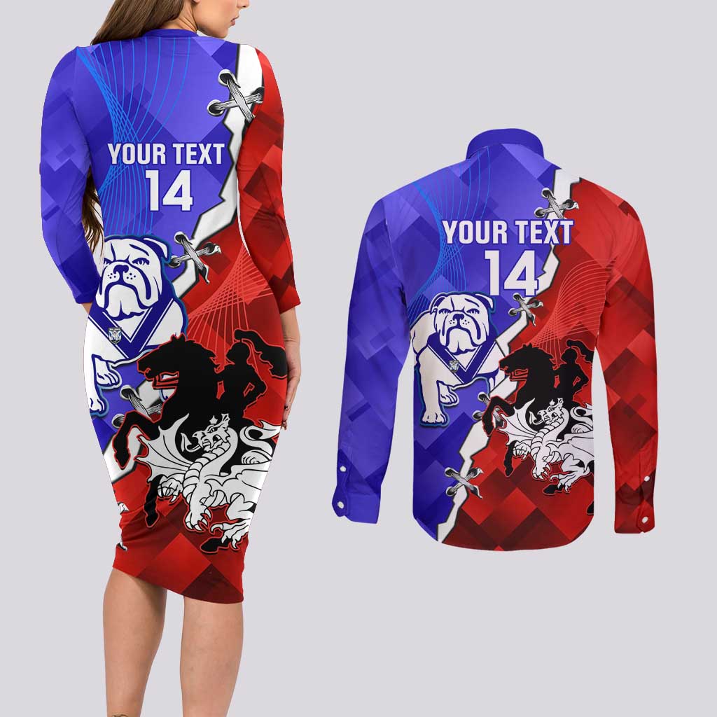 Custom Bulldogs And Dragons Rugby 2025 Couples Matching Long Sleeve Bodycon Dress and Long Sleeve Button Shirt Dynamic Style