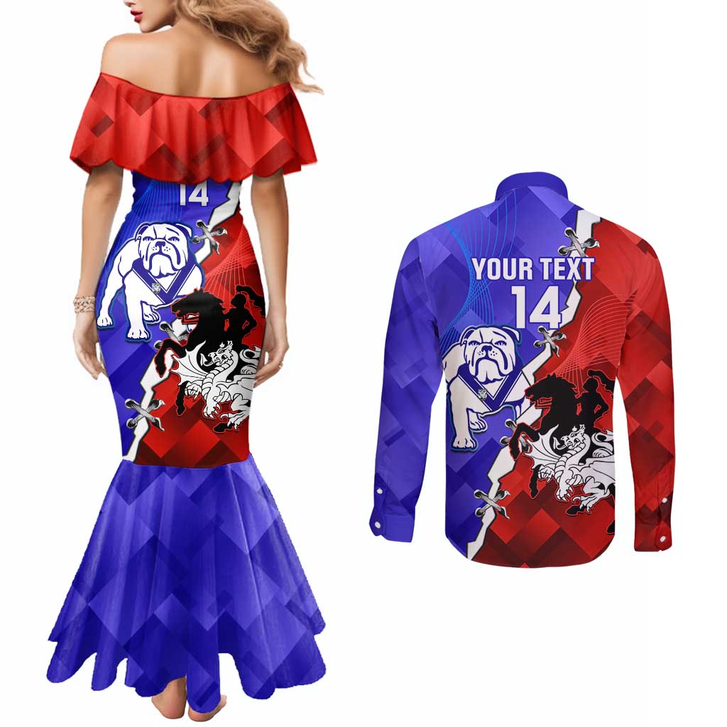 Custom Bulldogs And Dragons Rugby 2025 Couples Matching Mermaid Dress and Long Sleeve Button Shirt Dynamic Style