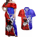 Custom Bulldogs And Dragons Rugby 2025 Couples Matching Off Shoulder Maxi Dress and Hawaiian Shirt Dynamic Style