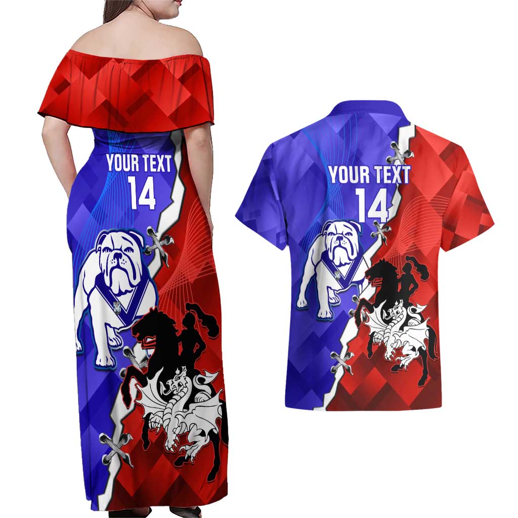 Custom Bulldogs And Dragons Rugby 2025 Couples Matching Off Shoulder Maxi Dress and Hawaiian Shirt Dynamic Style