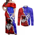 Custom Bulldogs And Dragons Rugby 2025 Couples Matching Off Shoulder Maxi Dress and Long Sleeve Button Shirt Dynamic Style