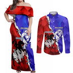 Custom Bulldogs And Dragons Rugby 2025 Couples Matching Off Shoulder Maxi Dress and Long Sleeve Button Shirt Dynamic Style