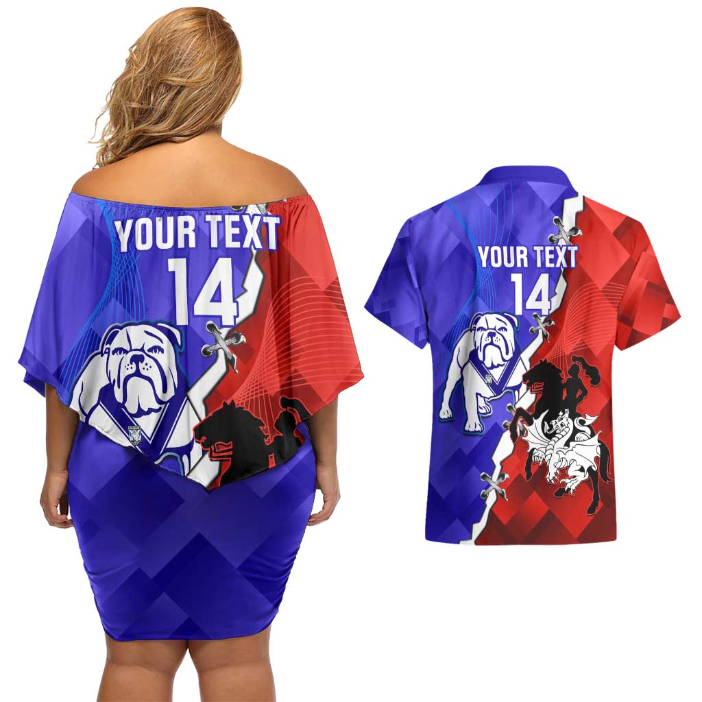 Custom Bulldogs And Dragons Rugby 2025 Couples Matching Off Shoulder Short Dress and Hawaiian Shirt Dynamic Style