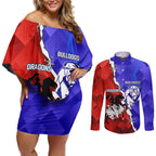 Custom Bulldogs And Dragons Rugby 2025 Couples Matching Off Shoulder Short Dress and Long Sleeve Button Shirt Dynamic Style