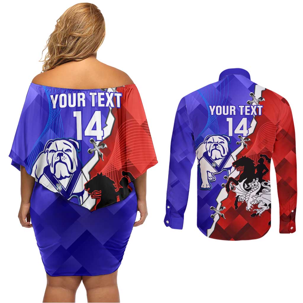 Custom Bulldogs And Dragons Rugby 2025 Couples Matching Off Shoulder Short Dress and Long Sleeve Button Shirt Dynamic Style