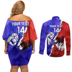 Custom Bulldogs And Dragons Rugby 2025 Couples Matching Off Shoulder Short Dress and Long Sleeve Button Shirt Dynamic Style