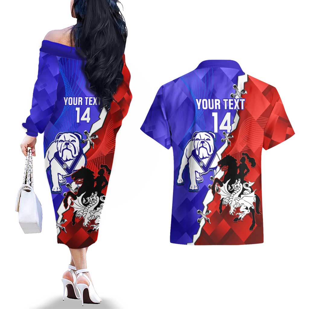 Custom Bulldogs And Dragons Rugby 2025 Couples Matching Off The Shoulder Long Sleeve Dress and Hawaiian Shirt Dynamic Style