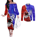 Custom Bulldogs And Dragons Rugby 2025 Couples Matching Off The Shoulder Long Sleeve Dress and Long Sleeve Button Shirt Dynamic Style