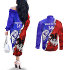 Custom Bulldogs And Dragons Rugby 2025 Couples Matching Off The Shoulder Long Sleeve Dress and Long Sleeve Button Shirt Dynamic Style