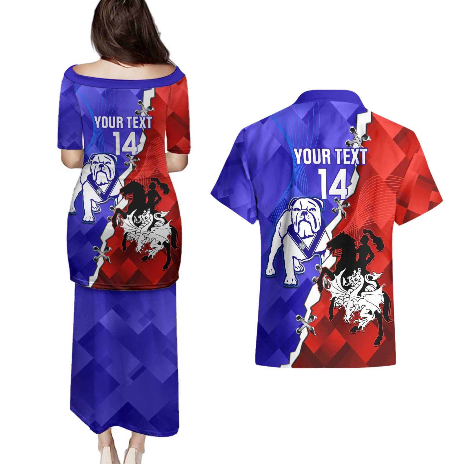 Custom Bulldogs And Dragons Rugby 2025 Couples Matching Puletasi and Hawaiian Shirt Dynamic Style