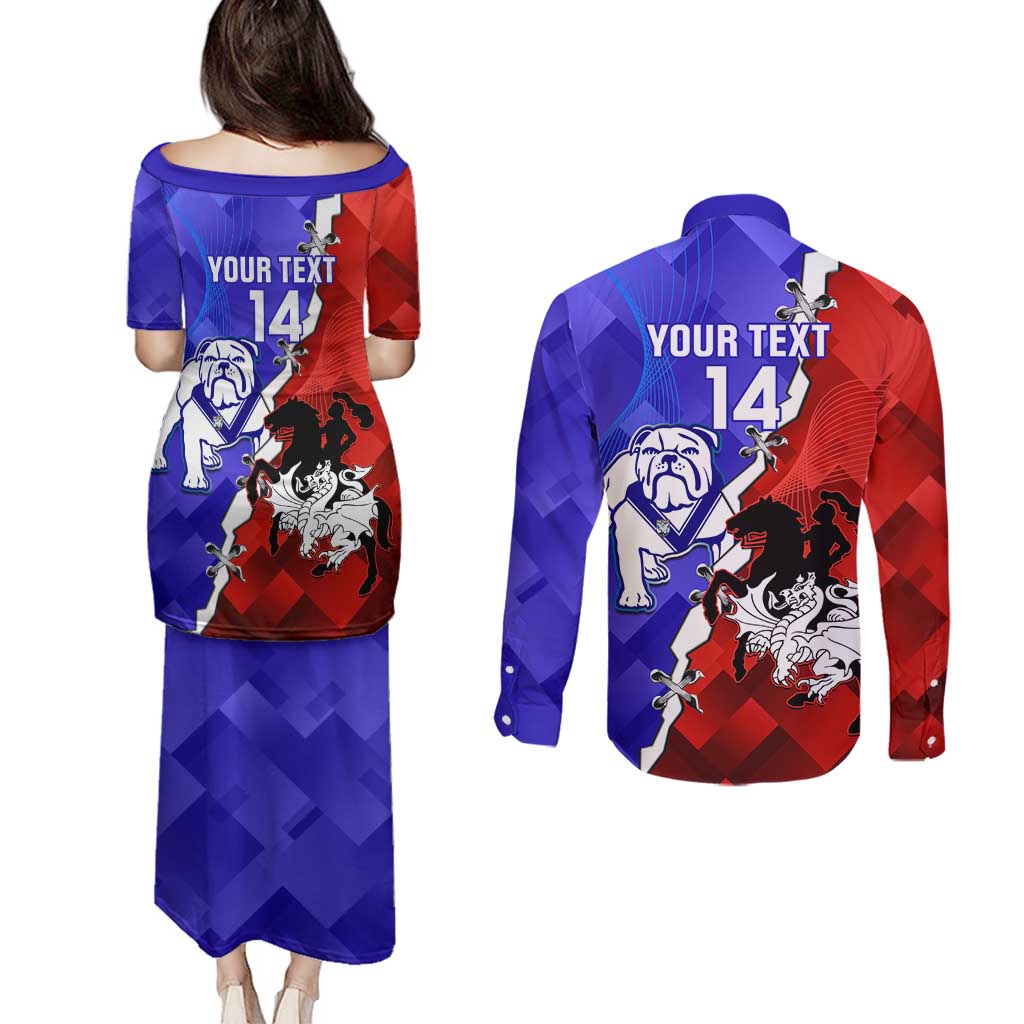 Custom Bulldogs And Dragons Rugby 2025 Couples Matching Puletasi and Long Sleeve Button Shirt Dynamic Style