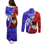 Custom Bulldogs And Dragons Rugby 2025 Couples Matching Puletasi and Long Sleeve Button Shirt Dynamic Style