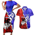 Custom Bulldogs And Dragons Rugby 2025 Couples Matching Short Sleeve Bodycon Dress and Hawaiian Shirt Dynamic Style