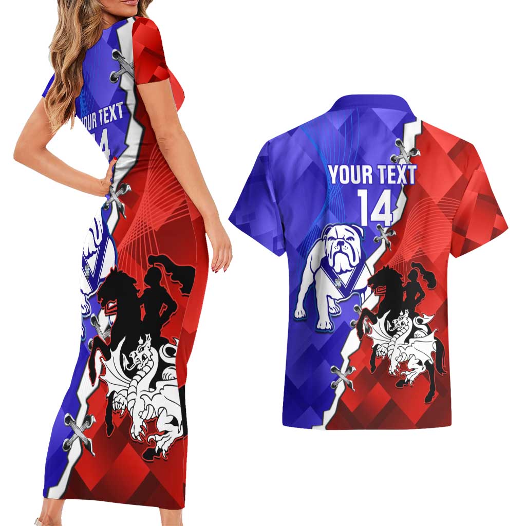 Custom Bulldogs And Dragons Rugby 2025 Couples Matching Short Sleeve Bodycon Dress and Hawaiian Shirt Dynamic Style
