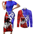 Custom Bulldogs And Dragons Rugby 2025 Couples Matching Short Sleeve Bodycon Dress and Long Sleeve Button Shirt Dynamic Style