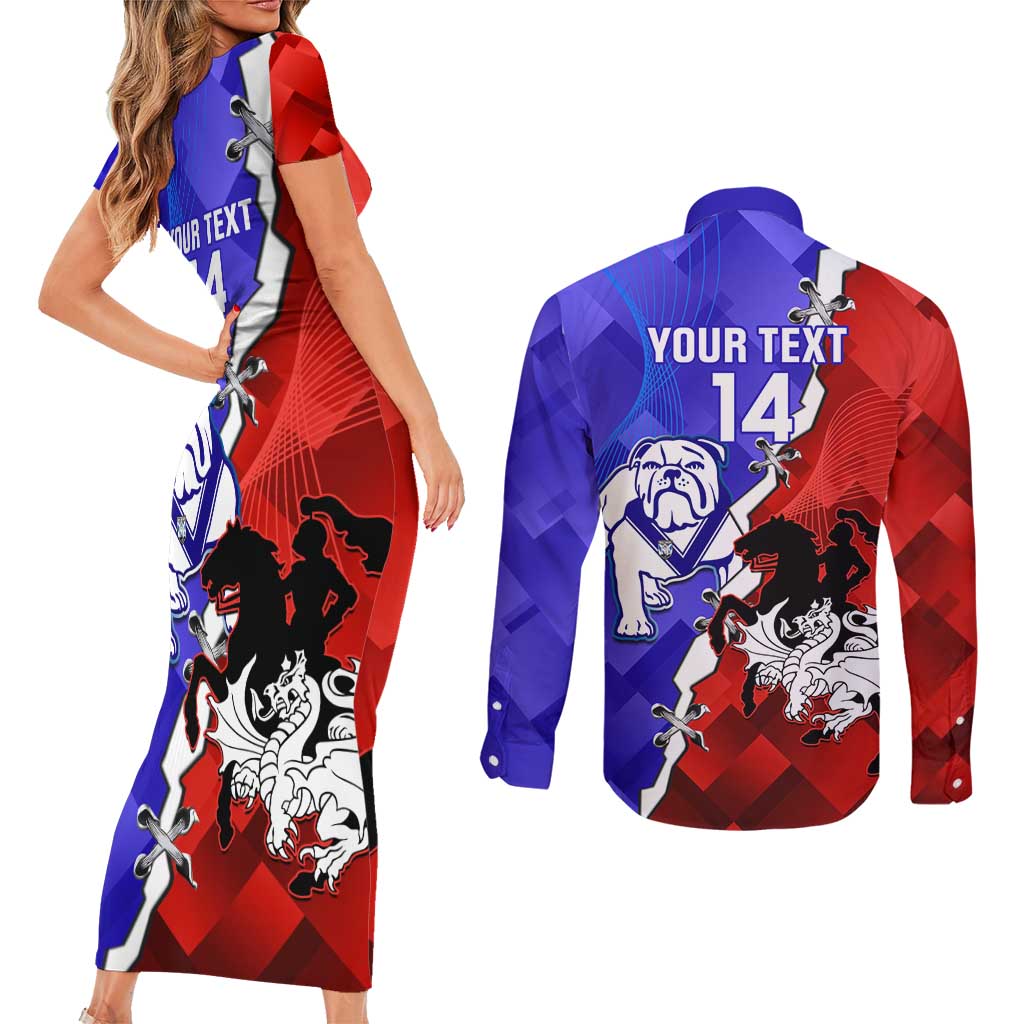 Custom Bulldogs And Dragons Rugby 2025 Couples Matching Short Sleeve Bodycon Dress and Long Sleeve Button Shirt Dynamic Style