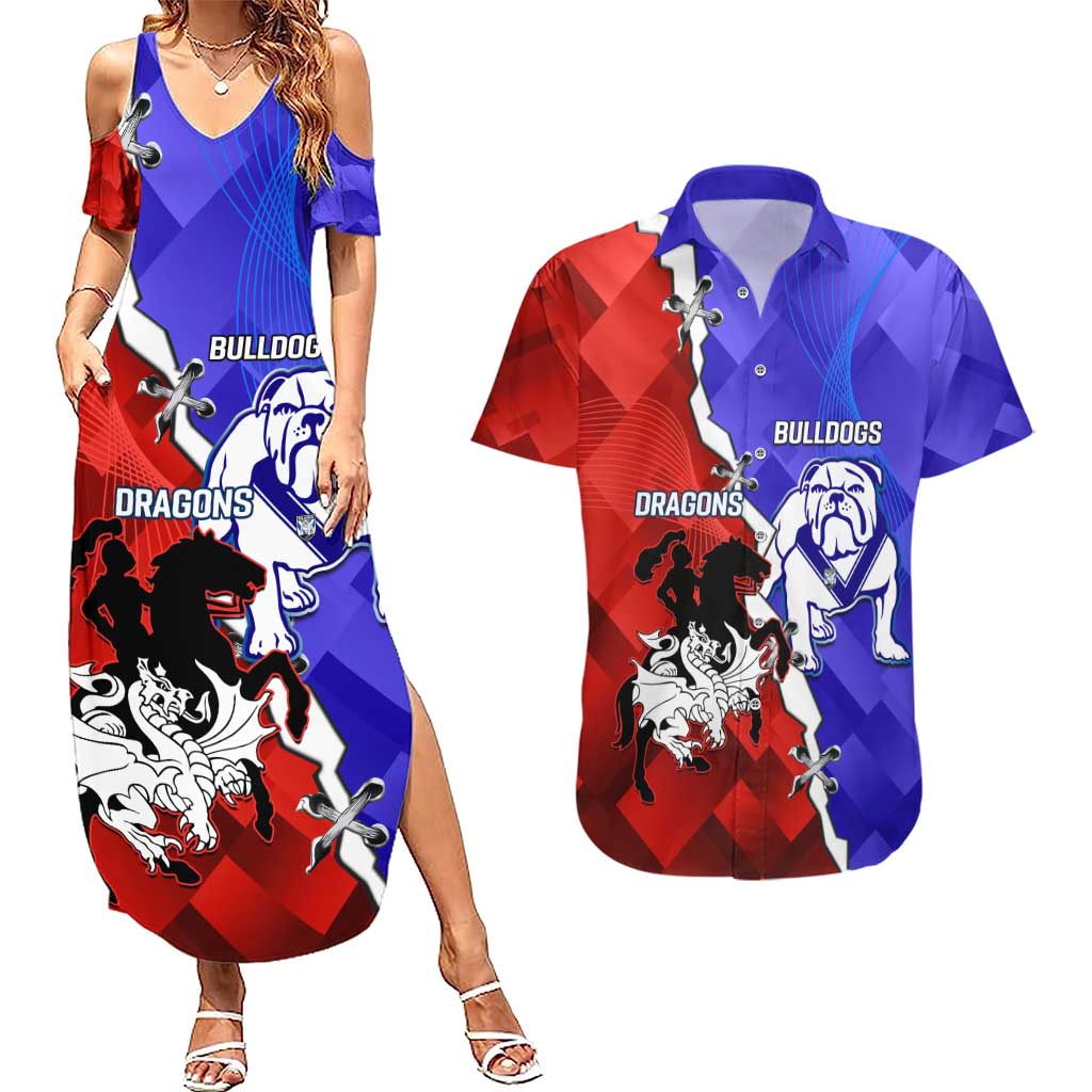 Custom Bulldogs And Dragons Rugby 2025 Couples Matching Summer Maxi Dress and Hawaiian Shirt Dynamic Style
