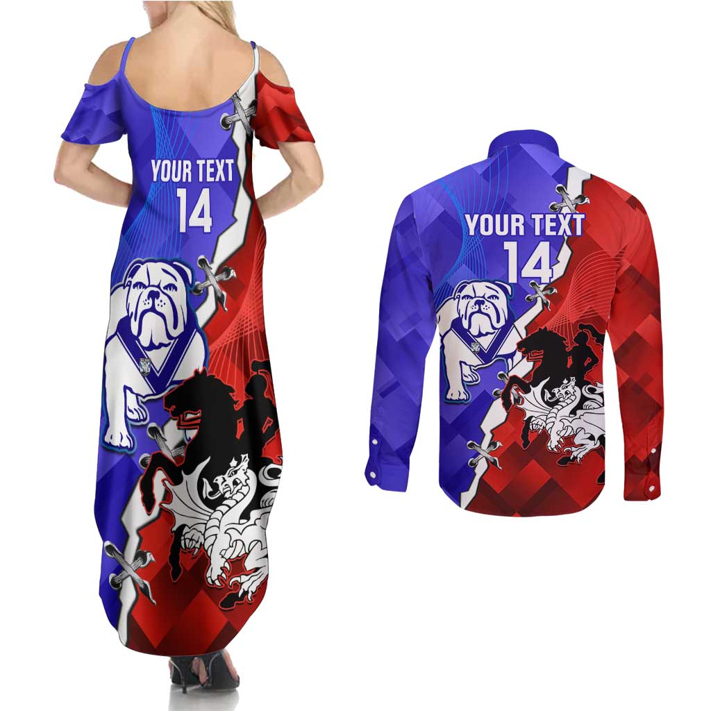 Custom Bulldogs And Dragons Rugby 2025 Couples Matching Summer Maxi Dress and Long Sleeve Button Shirt Dynamic Style