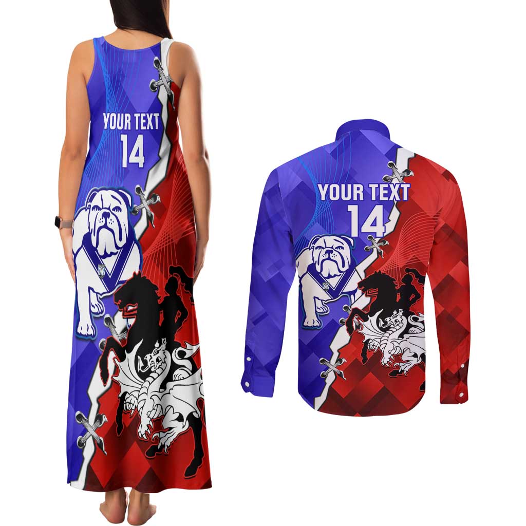 Custom Bulldogs And Dragons Rugby 2025 Couples Matching Tank Maxi Dress and Long Sleeve Button Shirt Dynamic Style