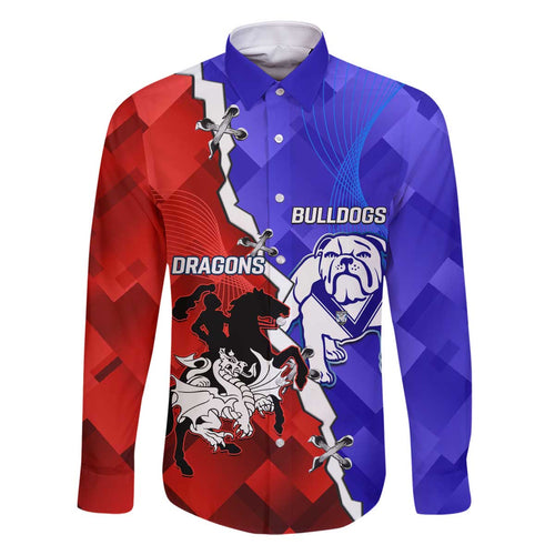 Custom Bulldogs And Dragons Rugby 2025 Family Matching Off The Shoulder Long Sleeve Dress and Hawaiian Shirt Dynamic Style