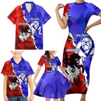 Custom Bulldogs And Dragons Rugby 2025 Family Matching Short Sleeve Bodycon Dress and Hawaiian Shirt Dynamic Style